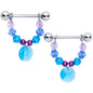 14 Gauge 5/8 Pink Aqua Gem Disc Dangle Barbell Nipple Ring Set