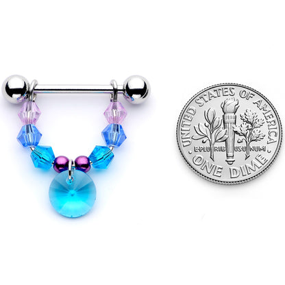 14 Gauge 5/8 Pink Aqua Gem Disc Dangle Barbell Nipple Ring Set