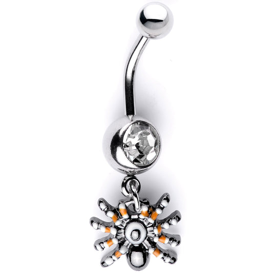 Clear Gem Tarantula Spider Halloween Dangle Belly Ring