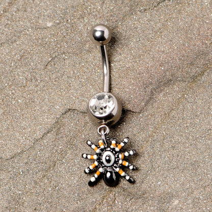Clear Gem Tarantula Spider Halloween Dangle Belly Ring