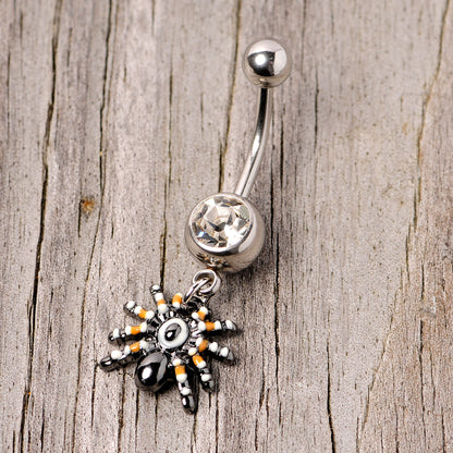 Clear Gem Tarantula Spider Halloween Dangle Belly Ring