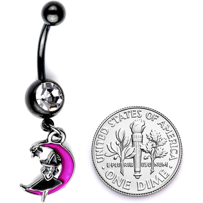 Pink Moon Black Witch Halloween Dangle Belly Ring