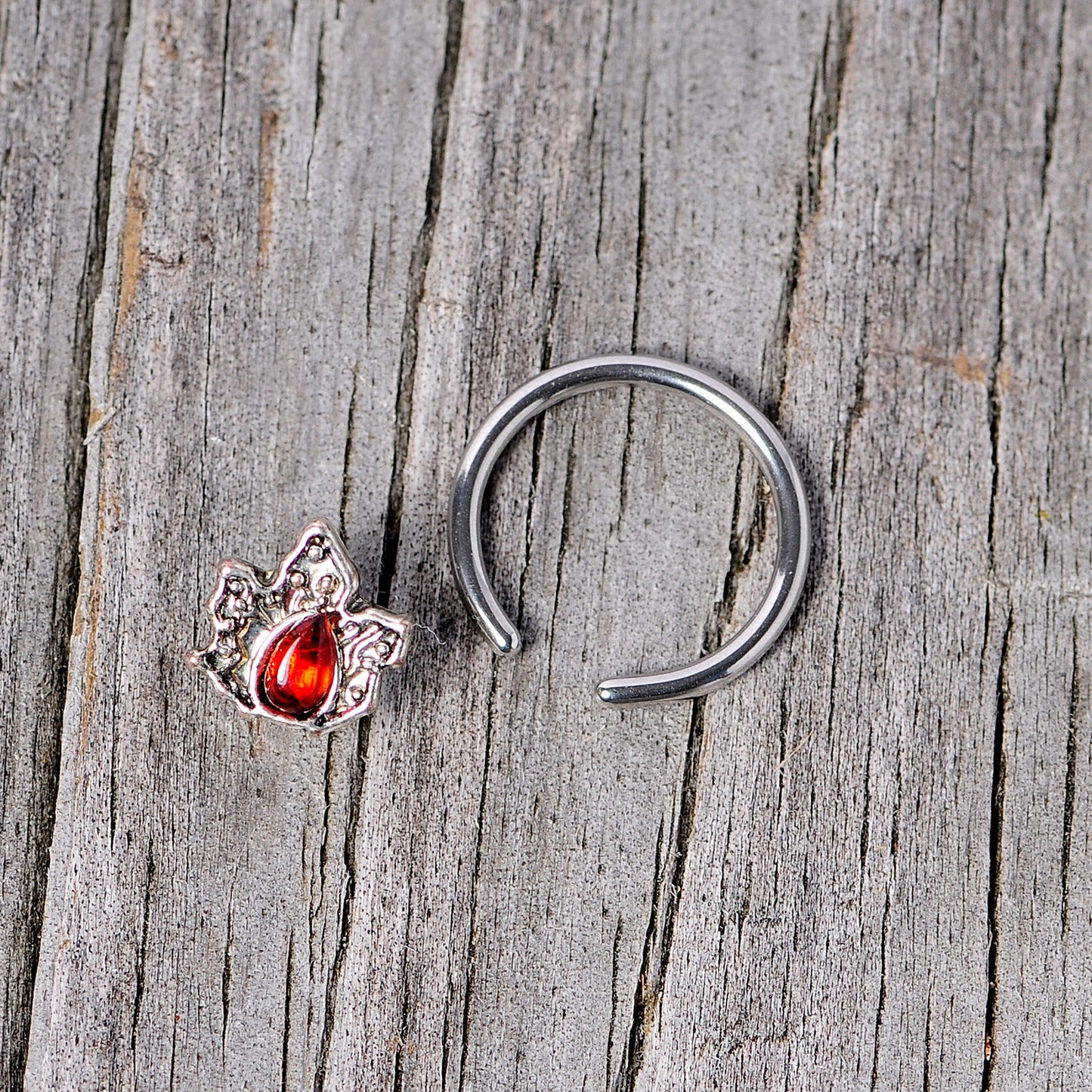 16 Gauge 3/8 Red Gem Holly Leaf Holiday BCR Captive Ring
