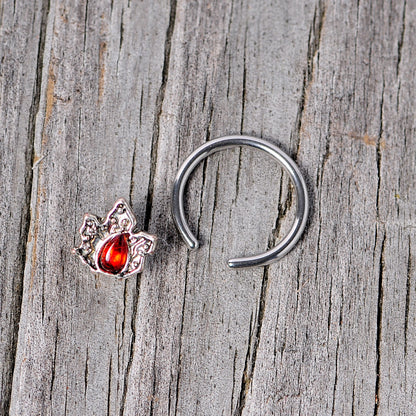 16 Gauge 3/8 Red Gem Holly Leaf Holiday BCR Captive Ring