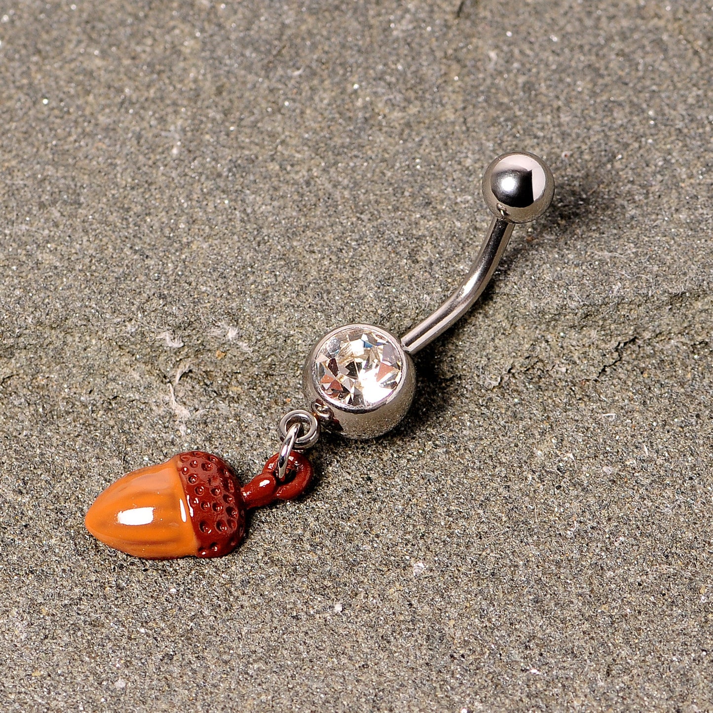 Clear Gem Brown Autumn Acorn Dangle Belly Ring
