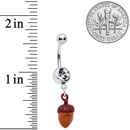 Clear Gem Brown Autumn Acorn Dangle Belly Ring
