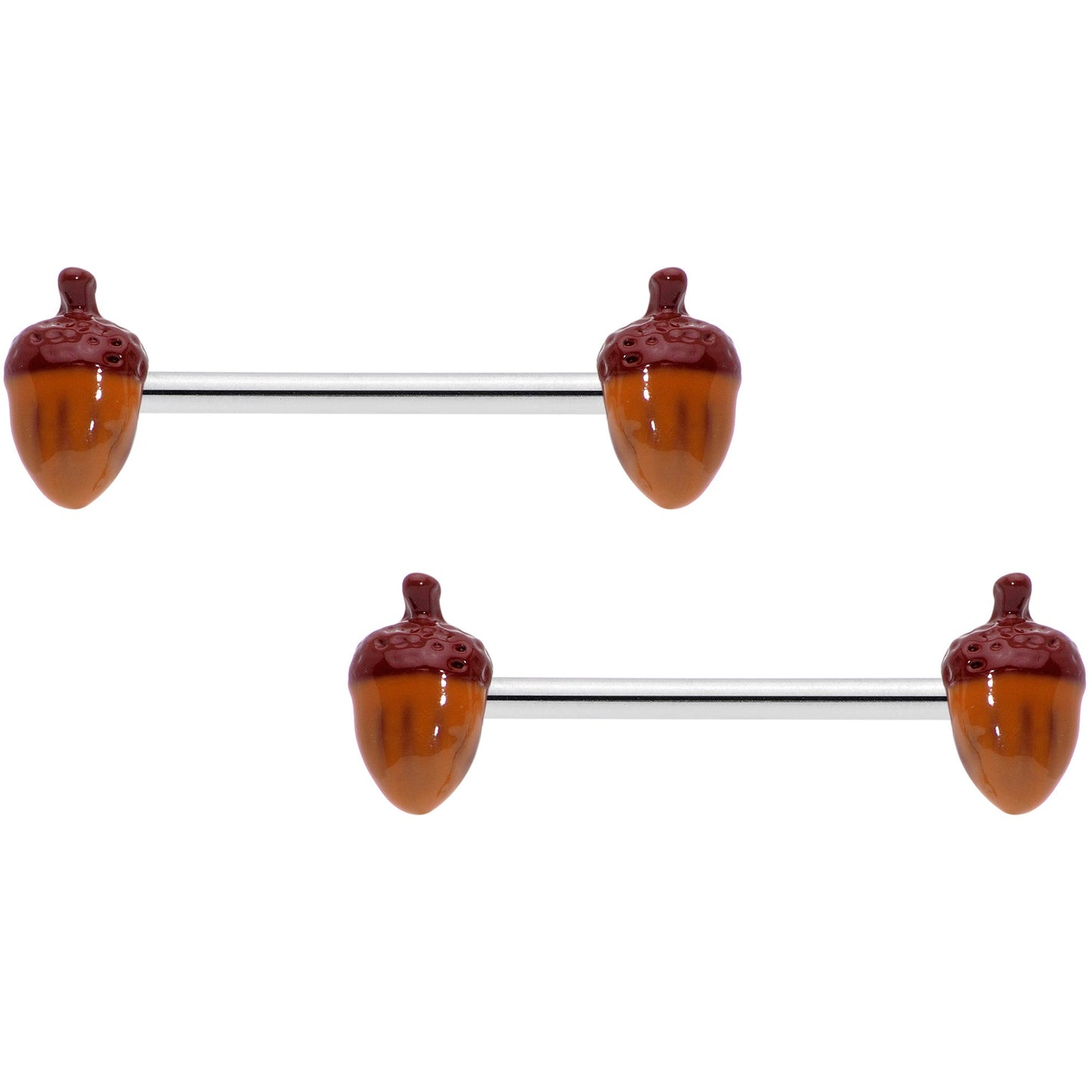 14 Gauge 5/8 Brown Autumn Acorn Barbell Nipple Ring Set