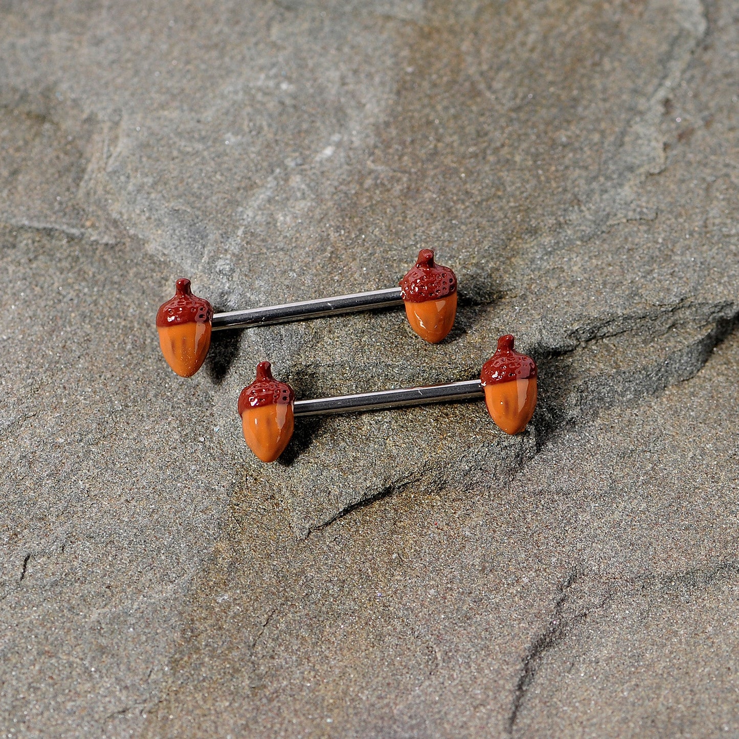 14 Gauge 5/8 Brown Autumn Acorn Barbell Nipple Ring Set