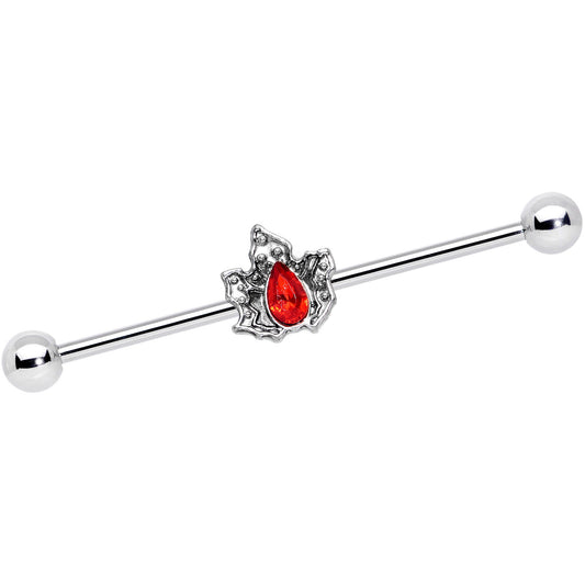 14 Gauge Red Gem Holiday Holly Leaf Christmas Industrial Barbell 38mm