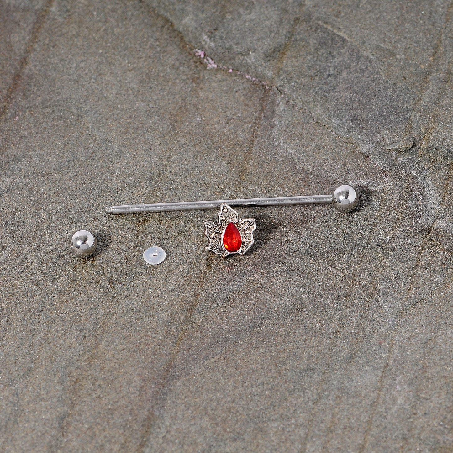 14 Gauge Red Gem Holiday Holly Leaf Christmas Industrial Barbell 38mm