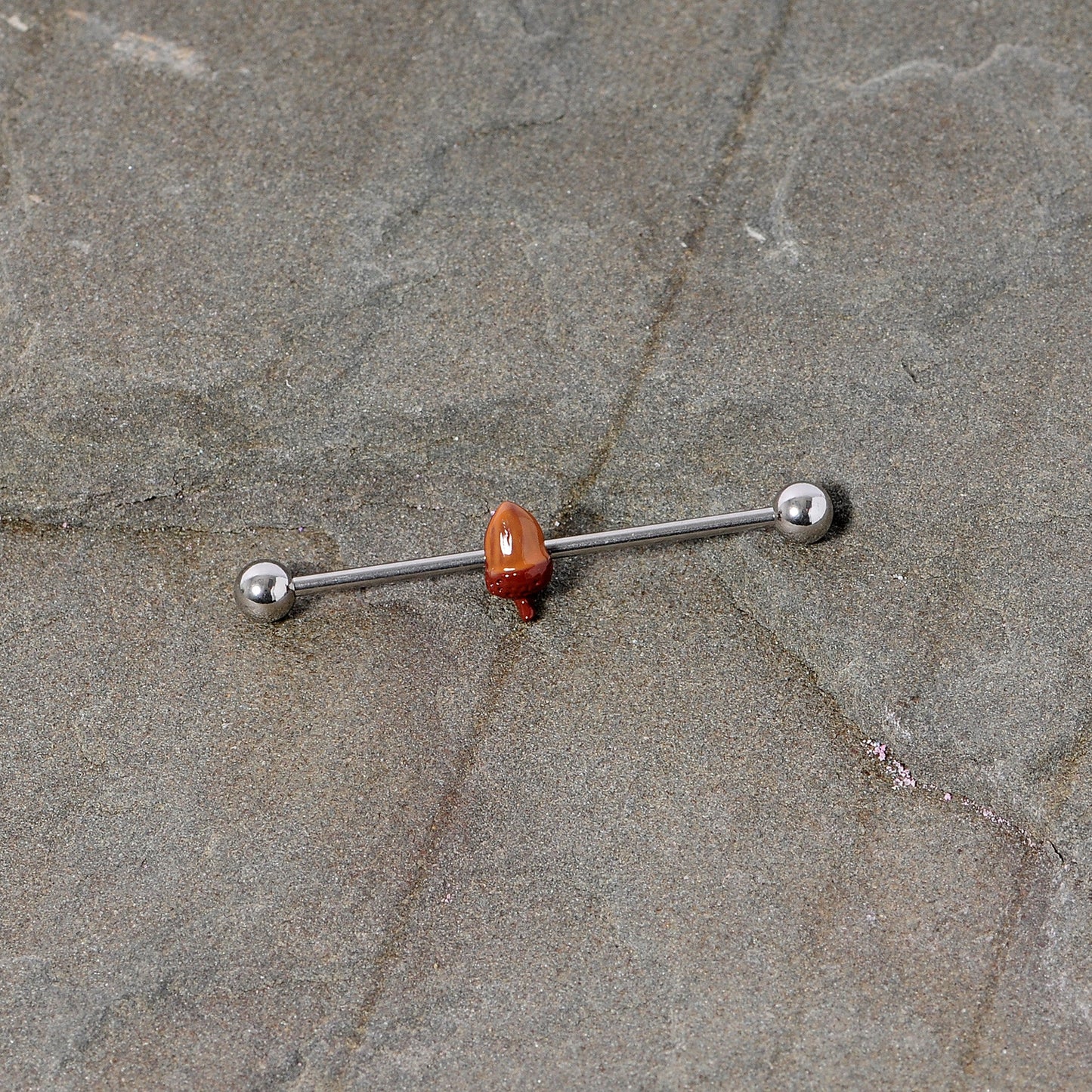 14 Gauge Brown Fall Autumn Acorn Industrial Barbell 38mm