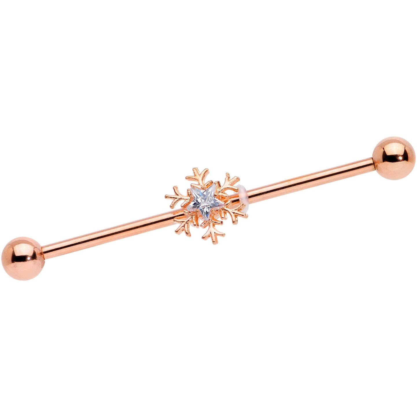 14 Gauge Clear Gem Rose Gold Tone Snowflake Industrial Barbell 38mm