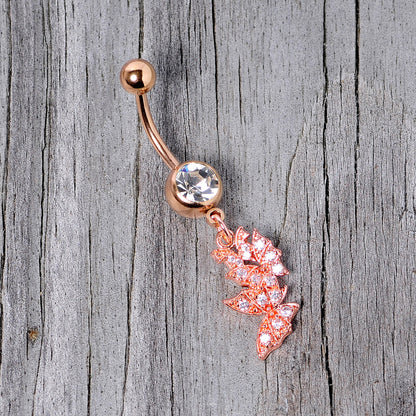 Clear CZ Gem Rose Gold Tone Trio Butterfly Dangle Belly Ring