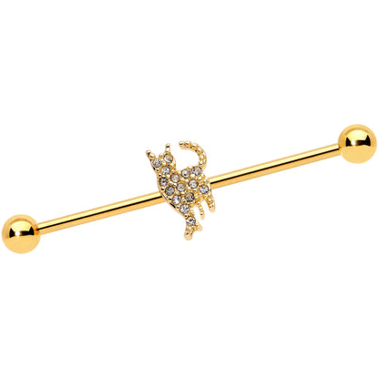 14 Gauge Clear Gem Gold Tone Glamourpuss Cat Industrial Barbell 38mm