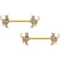 14 Gauge 9/16 Clear Gem Gold Tone Glamour Cat Barbell Nipple Ring Set