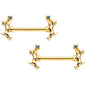 14 Gauge 9/16 Blue Gem Gold Tone Leaping Cat Barbell Nipple Ring Set