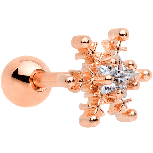 16 Gauge 1/4 Clear Gem Rose Gold Tone Snowflake Cartilage Tragus