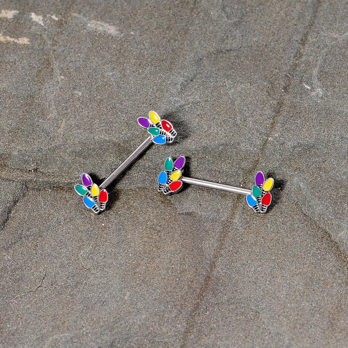 14 Gauge 5/8 Christmas Lights Holiday Barbell Nipple Ring Set