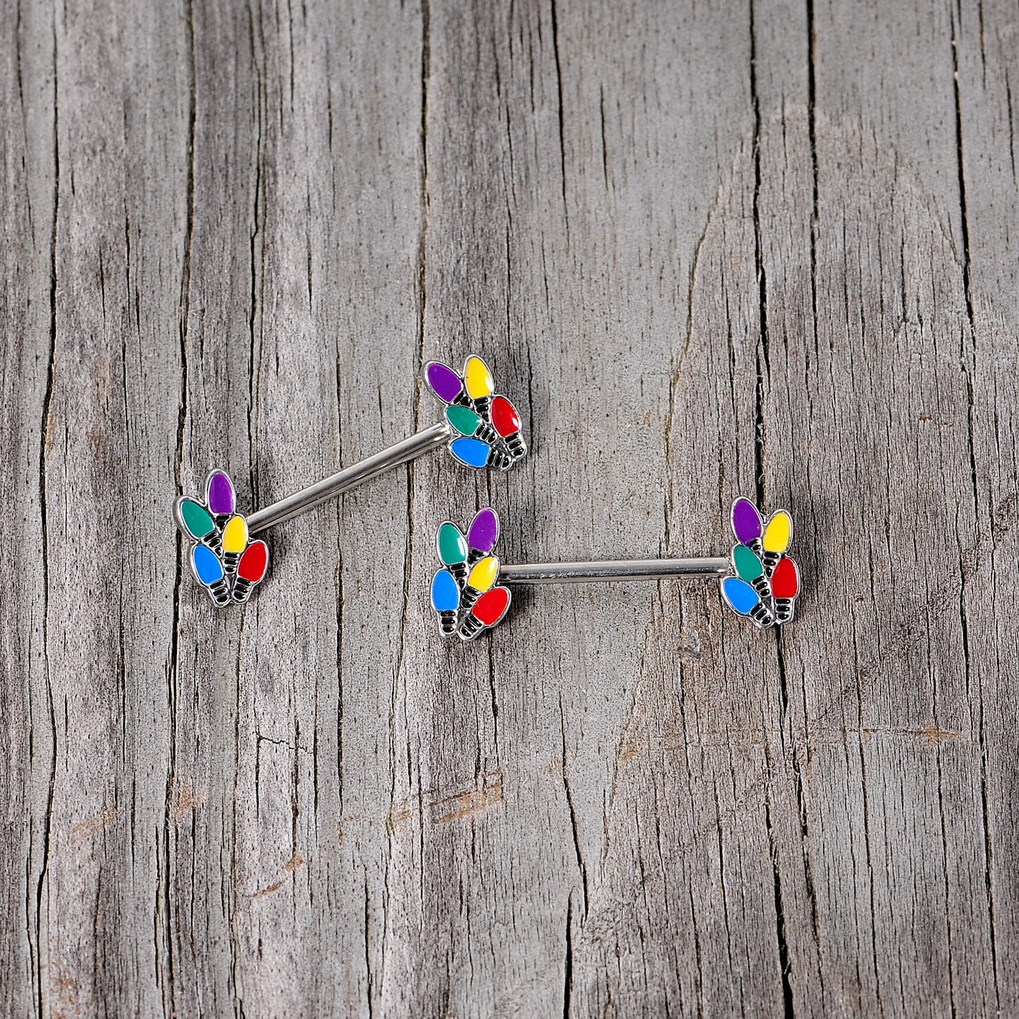 14 Gauge 5/8 Christmas Lights Holiday Barbell Nipple Ring Set