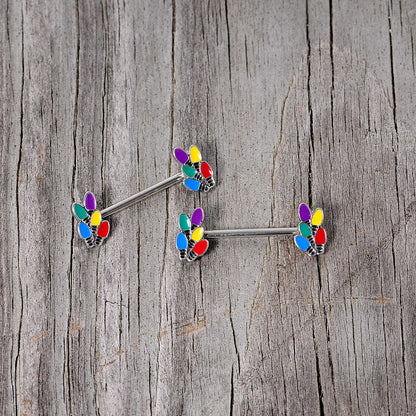 14 Gauge 5/8 Christmas Lights Holiday Barbell Nipple Ring Set