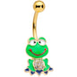 Clear Gem Gold Tone Green Goofy Frog Belly Ring