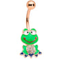 Clear Gem Rose Gold Tone Green Goofy Frog Belly Ring