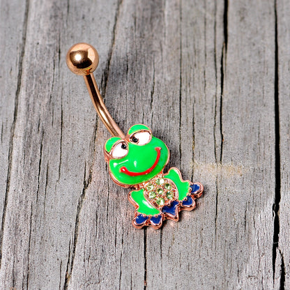 Green Gem Rose Gold Tone Green Goofy Frog Belly Ring