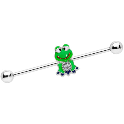 14 Gauge Clear Gem Green Goofy Frog Industrial Barbell 38mm