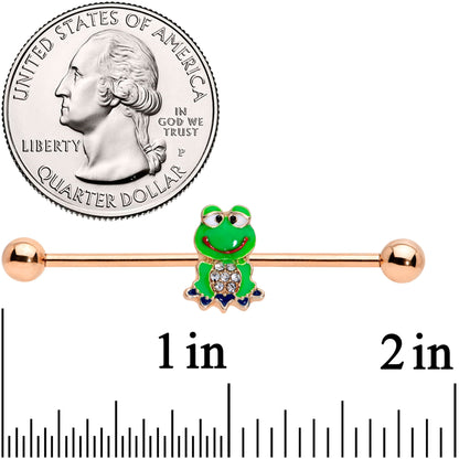 14 Gauge Clear Gem Rose Gold Tone Green Frog Industrial Barbell 38mm