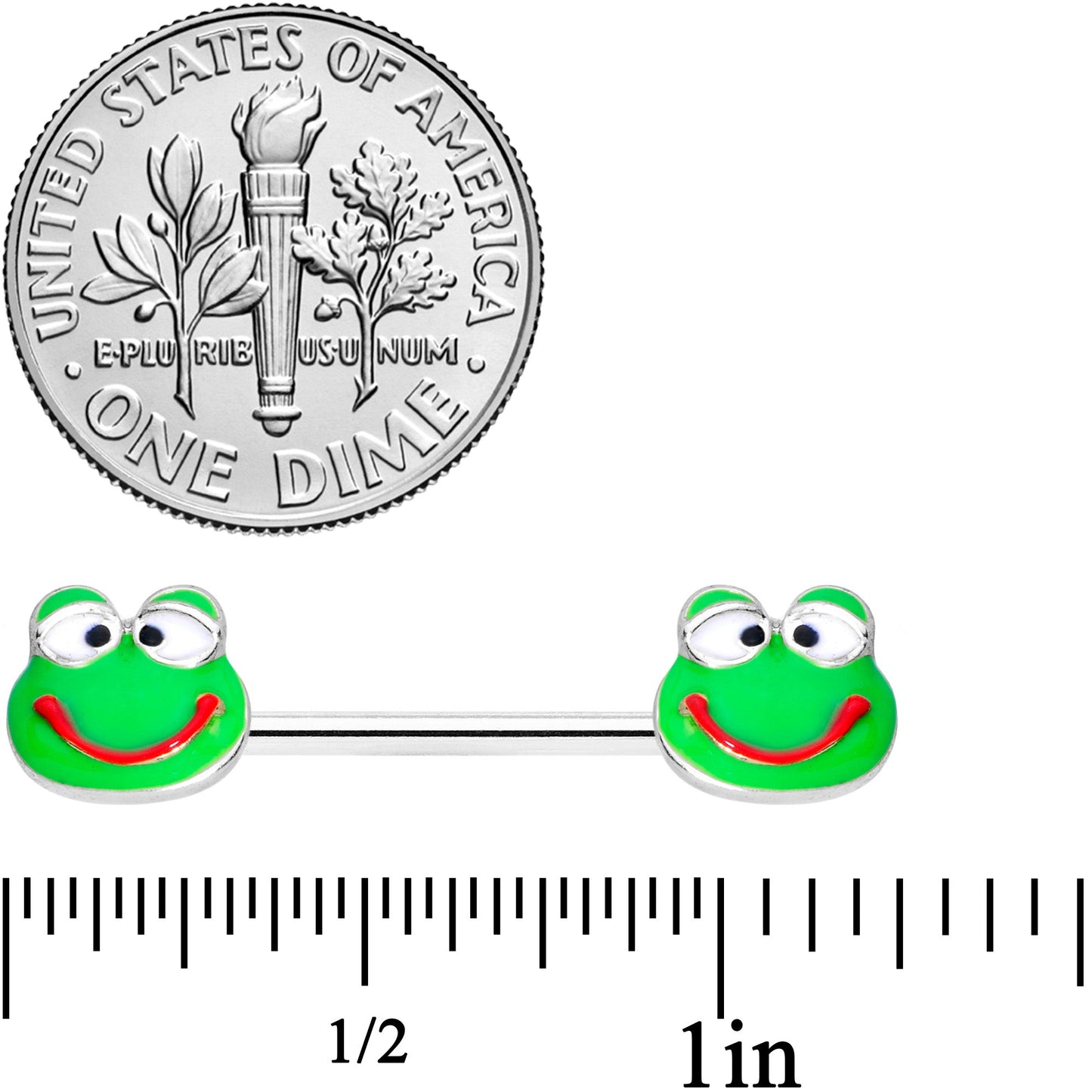 14 Gauge 9/16 Green Goofy Frog Barbell Nipple Ring Set