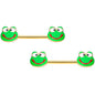 14 Gauge 9/16 Gold Tone Green Goofy Frog Barbell Nipple Ring Set