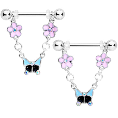 14 Gauge 5/8 Aurora Gem Flower Dangle Nipple Ring Set