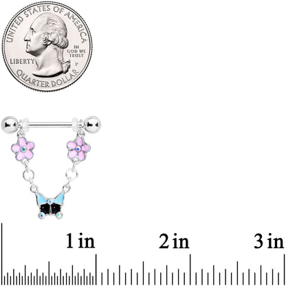 14 Gauge 5/8 Aurora Gem Flower Dangle Nipple Ring Set