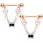 14 Gauge 5/8 Aurora Gem Rose Gold Tone Flower Dangle Nipple Ring Set