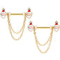 14 Gauge 5/8 Clear Gem Gold Tone Santa Dangle Nipple Ring Set