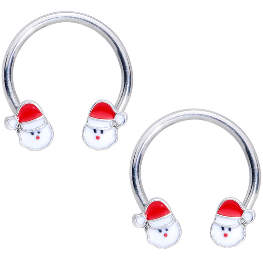 14 Gauge 9/16 Santa Christmas Horseshoe Nipple Ring Set