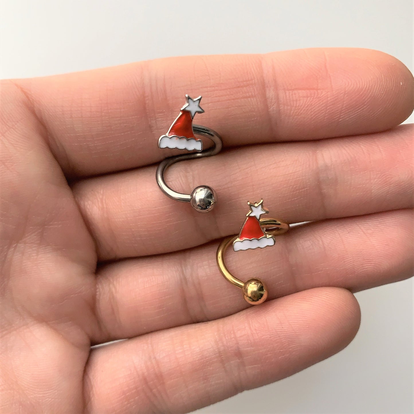 14 Gauge 3/8 Santa Hat Christmas Spiral Twister Belly Ring