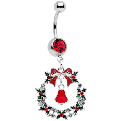 Red Gem Holiday Bell Wreath Christmas Dangle Belly Ring