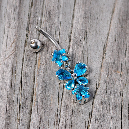 Blue Gem Star and Bow Dangle Belly Ring