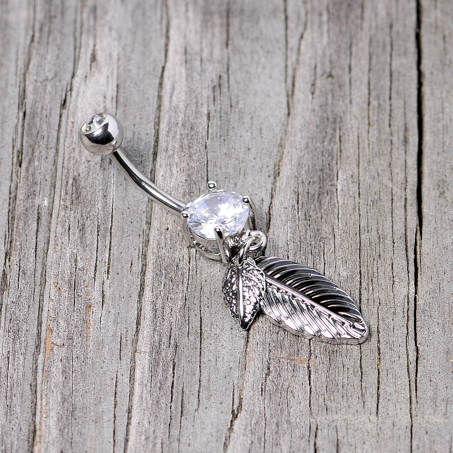 Clear Gem Feathers Southwestern Dangle Belly Ring