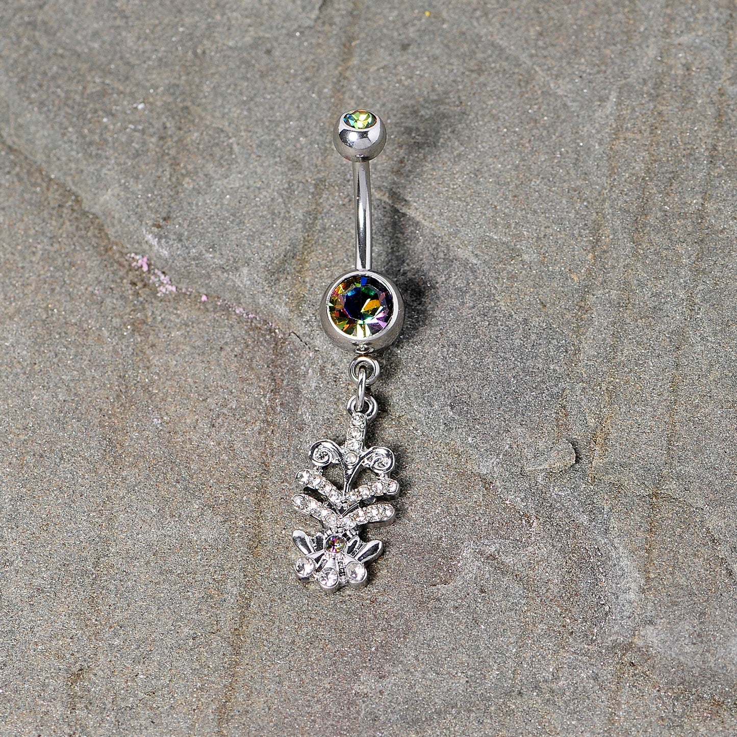 Vitrail Clear Gem Abstract Charm Dangle Belly Ring