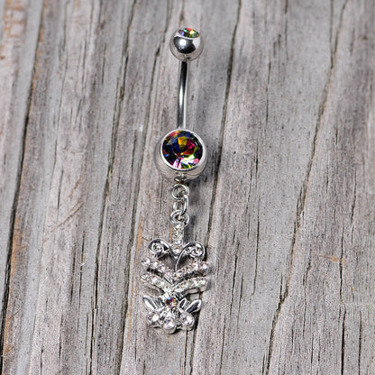 Vitrail Clear Gem Abstract Charm Dangle Belly Ring