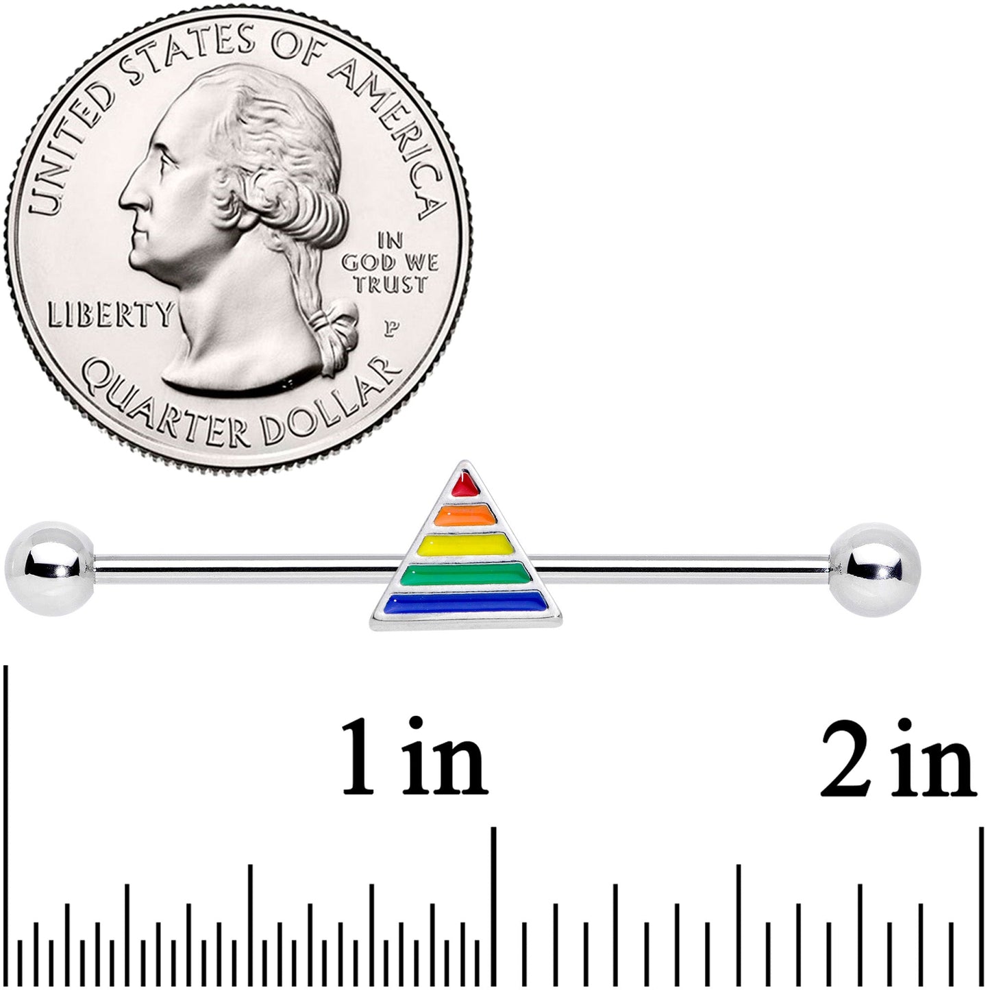 14 Gauge Rainbow Pride Triangle Industrial Barbell 38mm