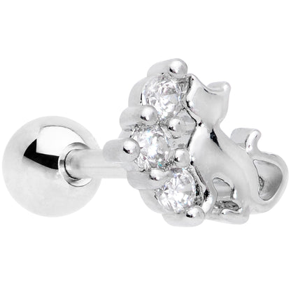 16 Gauge 1/4 Clear CZ Gem Curve Cat Cartilage Tragus Earring