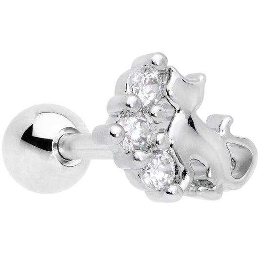 16 Gauge 1/4 Clear CZ Gem Curve Cat Cartilage Tragus Earring