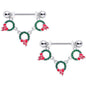 14 Gauge 5/8 Holiday Wreath Christmas Chain Dangle Nipple Ring Set