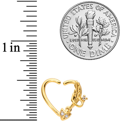 16 Gauge 3/8 Clear CZ Gem Arrow Heart Left Heart Closure Ring