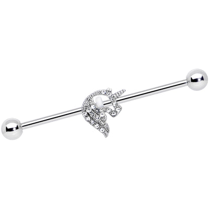 14 Gauge Clear Gem Silhouette Unicorn Industrial Barbell 38mm