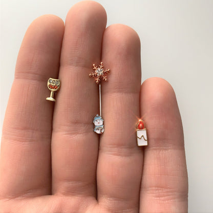16 Gauge 1/4 Red Gem Gold Tone Holiday Wine Glass Cartilage Tragus
