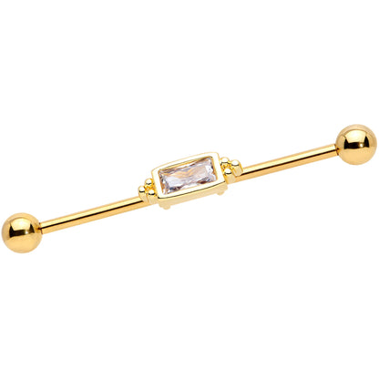 14 Gauge Clear CZ Gem Gold Tone Oblong Industrial Barbell 38mm